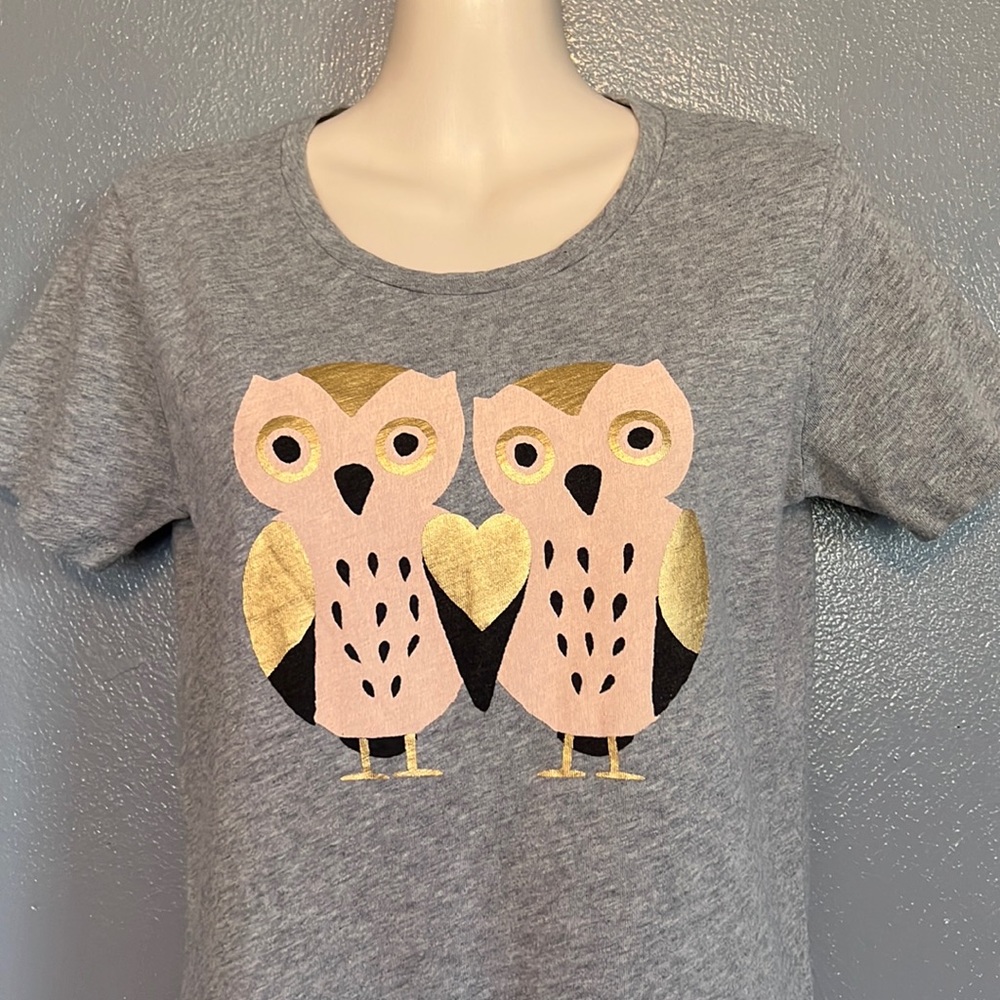 J Crew Collector Tees Owl Heart Metallic Gold Tee T Shirt Top XS